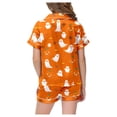thumbnail image 5 of RUTAYY Girls Halloween Pajama Set Ghost Pumpkin Print 2 Piece Notch Neck Short Sleeve Button Down Top Shorts Kids Sleepwear Outfit Orange, 5 of 6