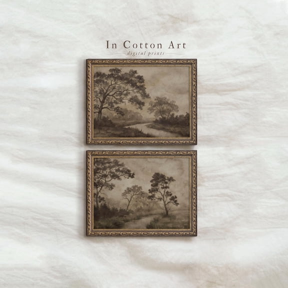 Rustic Countryside Tree Dark Forest Earthy Vintage Wall Art Set 2 Unframed Paper Print 8x12