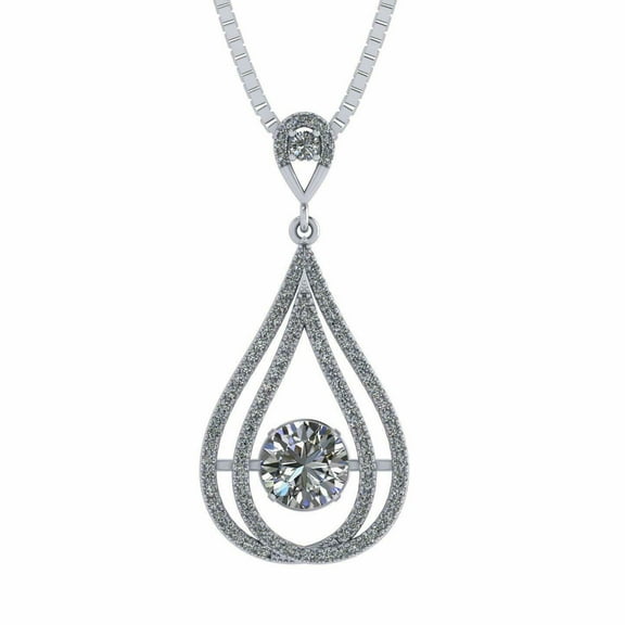 NANA Chandelier Dancing Stone CZ Pendant with 1mm 22" Adjustable Box Chain-Silver-Yellow Gold Plated