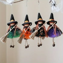 4Pcs Kitchen Witch Doll Ornaments-Fabric Cartoon Broom Angel Pendants, Halloween Witch Decor7.87x4.72Inch, Indoor/Outdoor Halloween Witches Decorations for Halloween Party Supplies and Christmas Tree