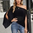 thumbnail image 2 of DDAPJ pyju Womens Sheer Poncho Shrug Elegant Chiffon Shawl One Shoulder Crop Ponchos Going Out Beach Cover Ups Asymmetrical Cape Black XL, 2 of 8