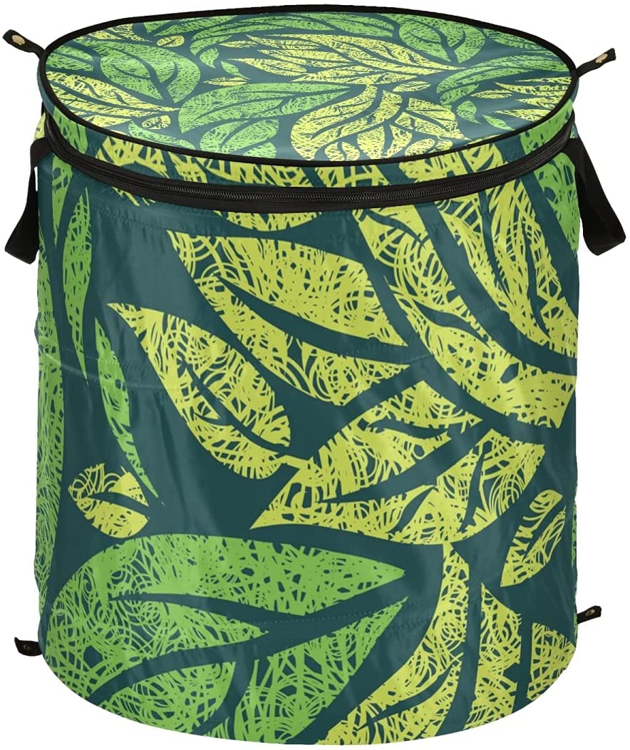 Green Leaves Popup Laundry Hamper with Handles Foldable Clothes Baskets
