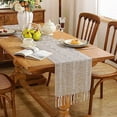thumbnail image 2 of Zhuge Farmhouse Table Runner, Rustic Table Runners with Tassels, Cotton Linen Boho Table Runner, Braided Striped Table Runner 13inch x 72inch, 2 of 4