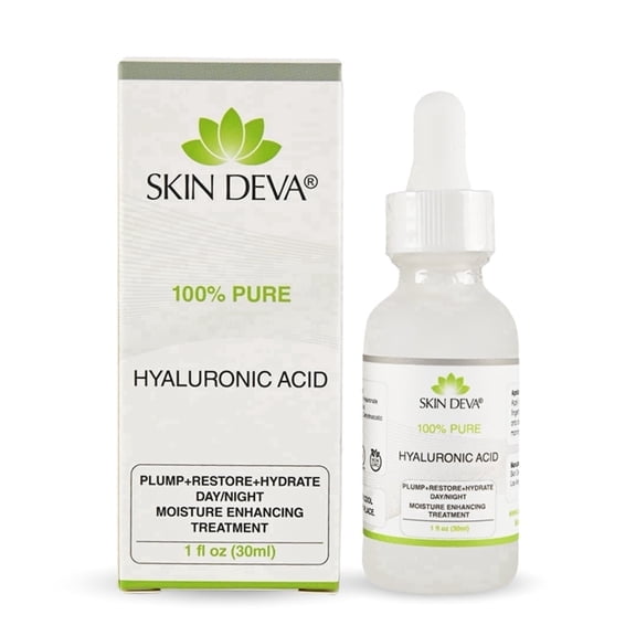 Skin Deva 100% Pure Hyaluronic Acid Facial Serum, Deep Hydration & Anti-Aging Skincare for All Skin Types, Day and Night Use, 1 fl oz