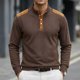 thumbnail image 5 of Camisetas de Verano de Manga Larga para Hombres Cuello de Pie Bloque de Color Botón Parchado Blusa Casual, Nylon Suave Spandex, 5 of 5