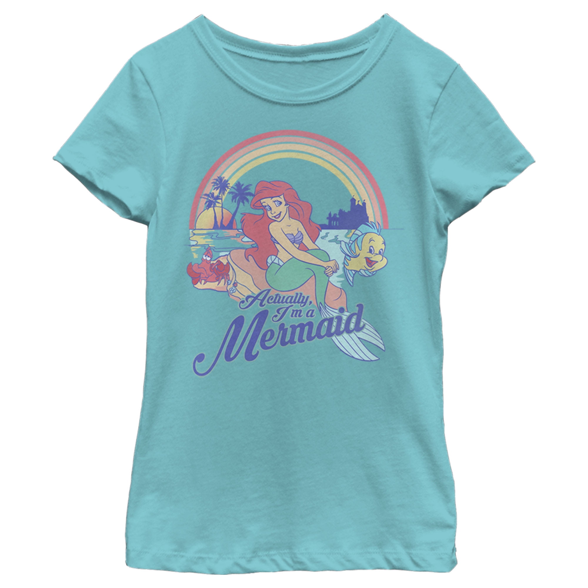 Girl's The Little Mermaid Ariel Actually I'm a Mermaid Rainbow  Graphic Tee Tahiti Blue Large