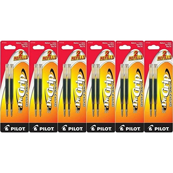 Value Pack of 6 - Pilot Dr. Grip Center of Gravity Ballpoint Ink Refill, 2-Pack, Medium Point, Blue Ink (77272)