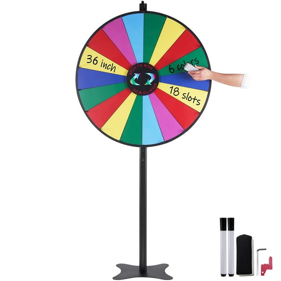 VEVOR 36 inch Spinning Prize Wheel, 18 Slots Spinning Wheel, Roulette Wheel with a Dry Erase and 2 Markers, Tabletop or Floor Standing Win Fortune Spin Games in Party Pub Trade Show Carnival
