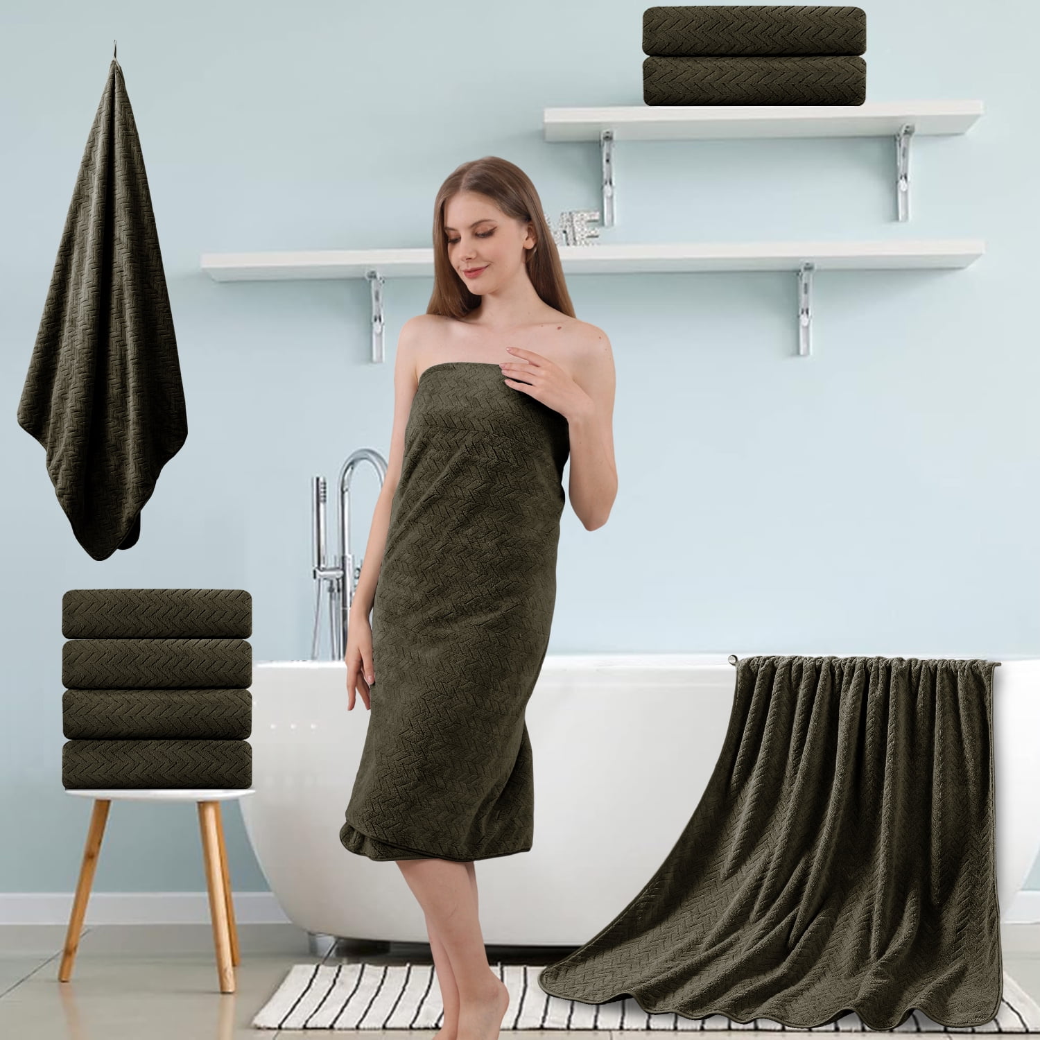 Beartech 3 Pack Microfiber Bath Towel Set Soft & Quickly Dry Bathroom Towel,Super absorbent Plush Bath Sheet Towel Oversized Towels Hotel Shower Towel-Dark Brown
