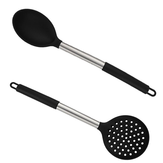 Juego de utensilios de cocina de silicona, juego de utensilios de cocina de 2 piezas, utensilios de cocina antiadherentes, mango de acero inoxidable