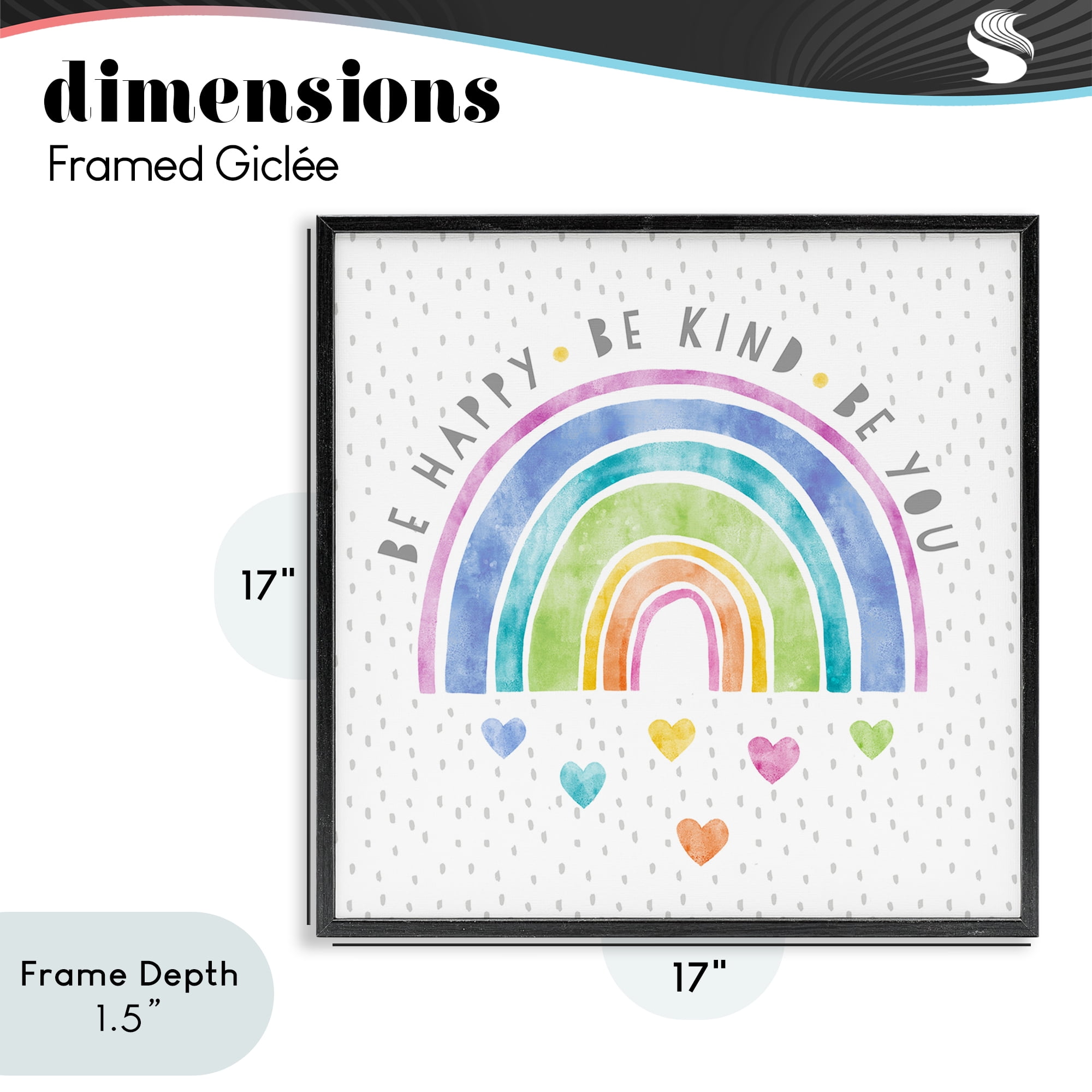 Stupell Industries Be You Hearts & Rainbow Black Framed Giclee Art, design by Suzanne Nicoll