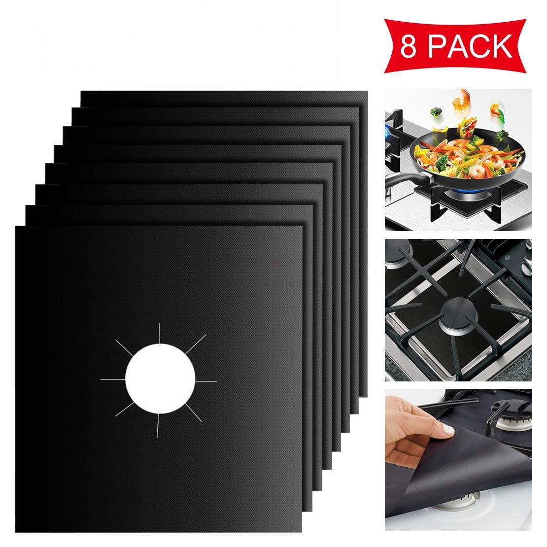 10 Pack Stove Burner Covers Double Thickness 0.3mm Reusable Non-Stick Heat-Resistant Gas Range Protectors for Kitchen and Easy to Clean（Black） 