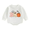 thumbnail image 2 of qILAKOG Halloween Baby Girl Boy Outfit Jumpsuit Long Sleeve Pumpkin Embroidery Crewneck Sweatshirt Romper Winter Clothes White 6 Months, 2 of 7