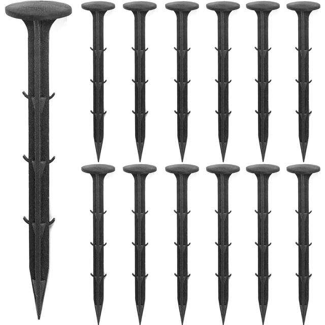 Paquete de 100 estacas de plástico para césped y jardín, anclajes de paisaje de 6 pulgadas, clavos inoxidables para bordes de césped, tela de malas hierbas, lona