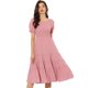 thumbnail image 1 of Vestido escalonado fruncido para mujer, cuello redondo, manga farol elástica, vestido informal de línea A Rosa L, 1 of 6