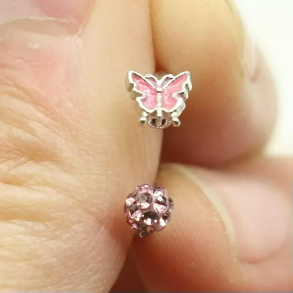 K-KED 1pc Titanium Steel Open Lip Ring Hoop Lip Fashion Piercing Lip Stud Body Jewelry-Pink-1.2*12mm