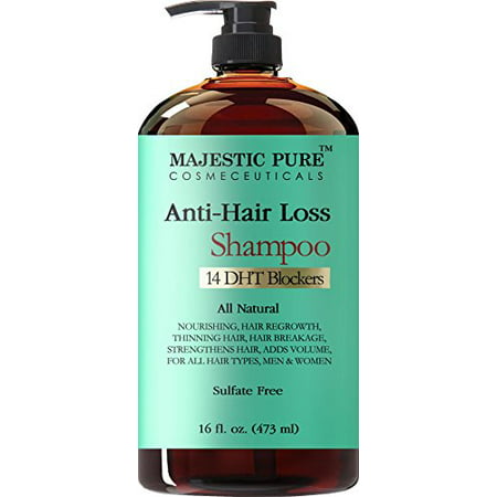 Hair Loss and Hair Regrowth Shampoo for Men & Women From Majestic Pure Offers Potent Natural Ingredient Based Product, Add Volume and Strengthen Hair, Sulfate Free, 14 DHT Blockers,16 fl