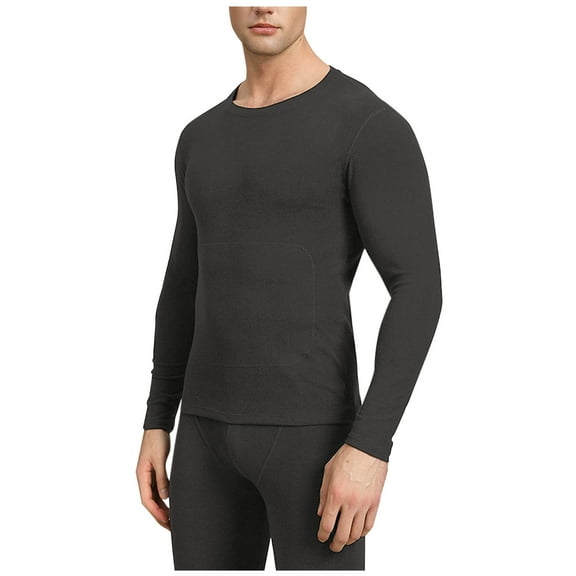 L-4X Plus Size Thermal Underwear for Men Long Sleeve Crewneck Shirts Mens Casual Solid Color Stretchy Slim Pullover Basic Warm Thermals Tops