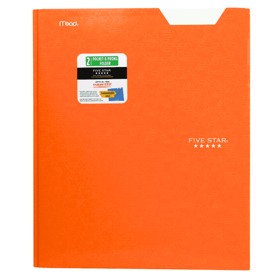 Five Star Pocket & Prong Paper Folder [Geometric Pattern]: 9 in. x 11 in. (Orange) 1 folder