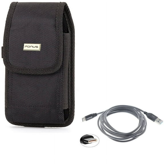 Holster Swivel Case Belt Clip w Charger Cord Type-C 6ft USB Cable V4G for Alcatel Idol 4S - ASUS ZenFone 5z - BLU Vivo XI Plus 5 - CAT S61 S48c - Google Pixel XL - HTC Bolt, U11