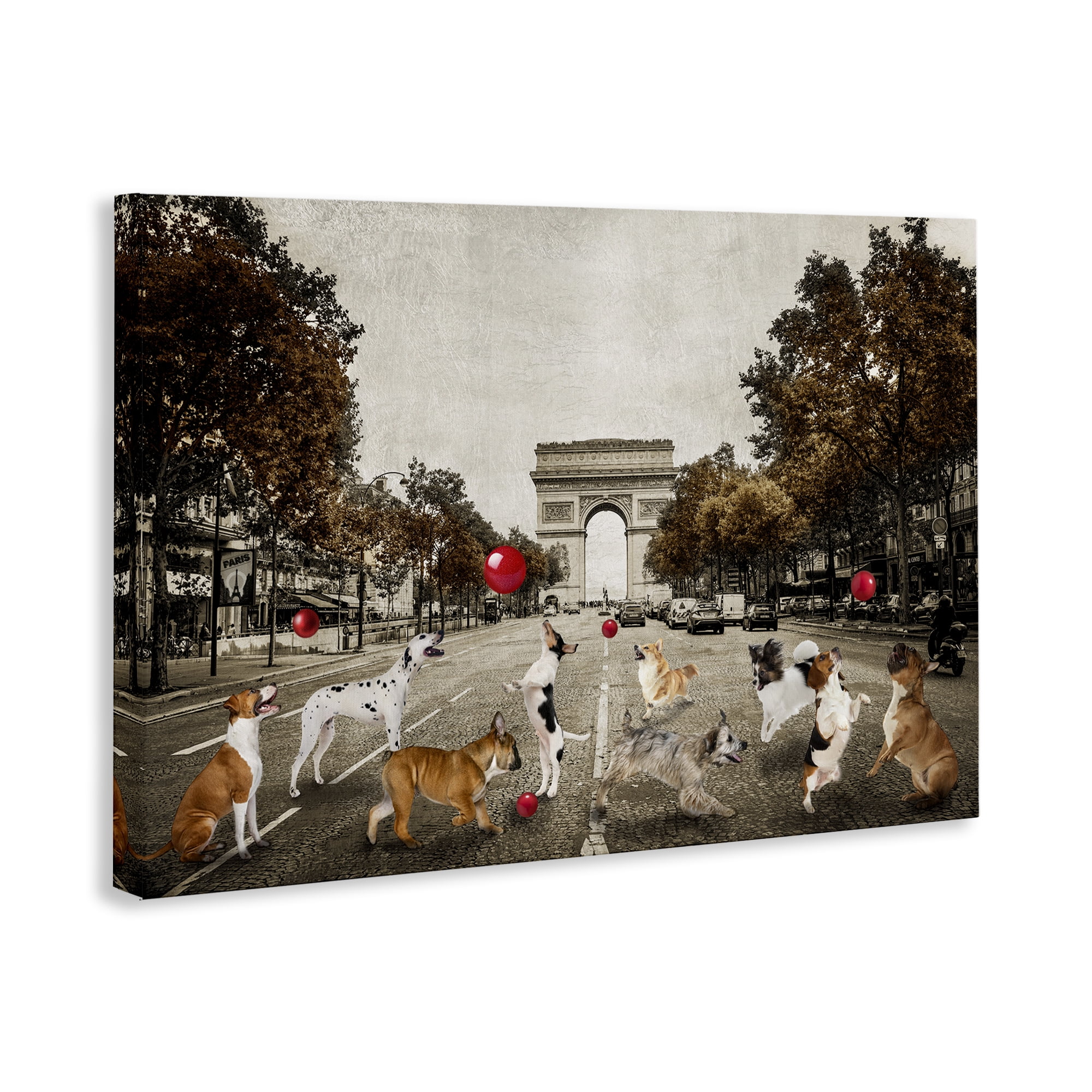 Stupell Industries Dogs Playing Among Architecture Animals & Insects Painting Gallery Wrapped Canvas Art Print Wall Art, 45 x 30