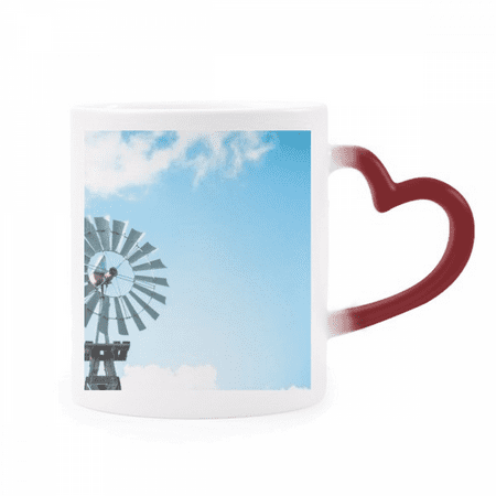 

Windll White Clouds Blue Sky Heat Sensitive Mug Red Color Changing Stoneware Cup