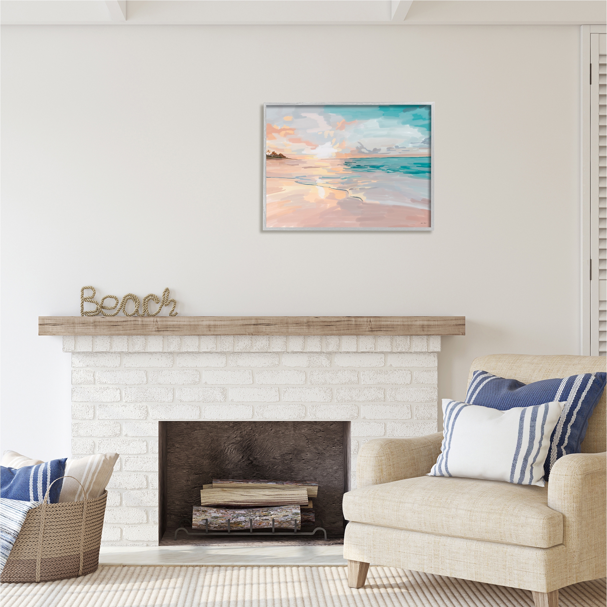 Stupell Industries Abstract Beach Sunset Nature Painting Gray Framed Art Print Wall Art, 30 x 24