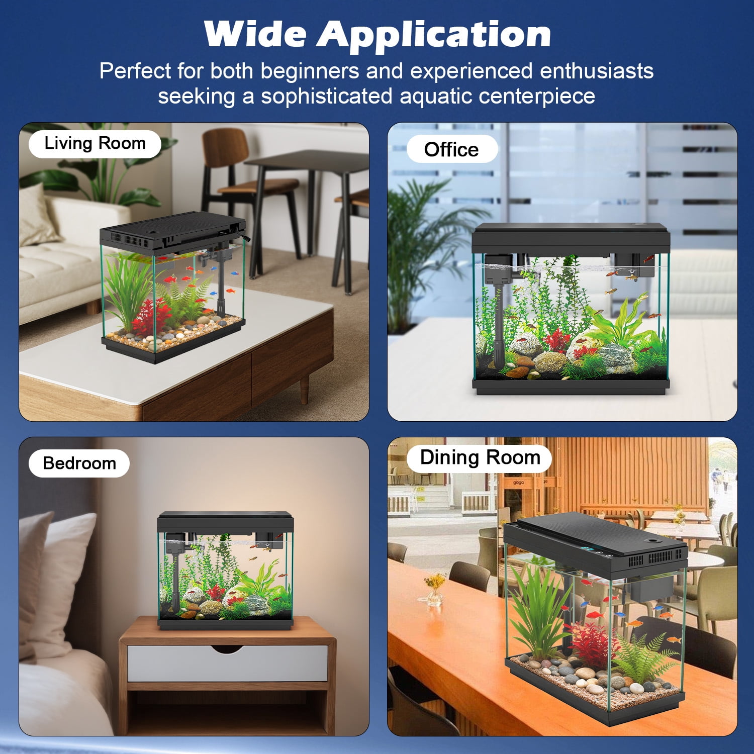 Rechale Smart Fish Tank, 2.4 gal UHD Clear Glass Aquarium with Smart Touch Control, 3-in-1 Silent Pump,7 Color Gradation RGB Lights, Multi-Layer Filtration System,Perfect for Home, Office, and Decor