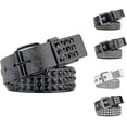 thumbnail image 1 of 3 Row Pyramid Studded Belt, Punk Leather Belt, Rock Style Womens Mens Emo Studded Belt, 1 of 5