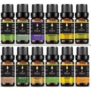 KRIAA Top 12 Essential Oils Set, 12 x 10ml, 100% Pure and Natural Therapeutic Grade, Oil Kit Eucalyptus Frankincense Lavender Peppermint Ylang Ylang Sweet Orange Tea Tree More