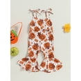 thumbnail image 3 of ZINTAOZT Toddler Baby Girls Halloween Jumpsuit Flower/Pumpkin Sleeveless Tie-up Bell-Bottoms Romper Outfit Fall Clothes, 3 of 8