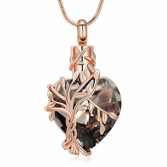 Crystal Heart Tree of Life Urn Necklace Cremation Jewelry for Men Women Keepsake Memorial Ash Jewelry Gifts Urn Pendant