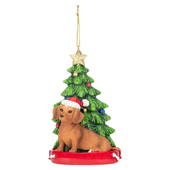 Kurt Adler Red Daschund With Christmas Tree Ornament