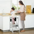 thumbnail image 2 of Qaba 2-in-1 Kids Kitchen Helper Step Stool with Rail Chalkboard Grey, 2 of 9