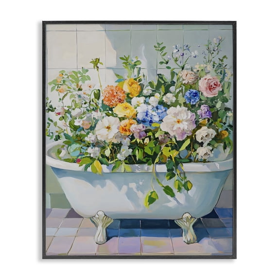 Stupell Industries Modern Vintage Bathtub Bouquet Overgrowth Black Framed Giclee Art, 11 x 14, by The Prints Vibe