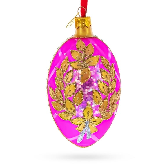 Golden Branches On Pink Glass Egg Ornament 4 Inches