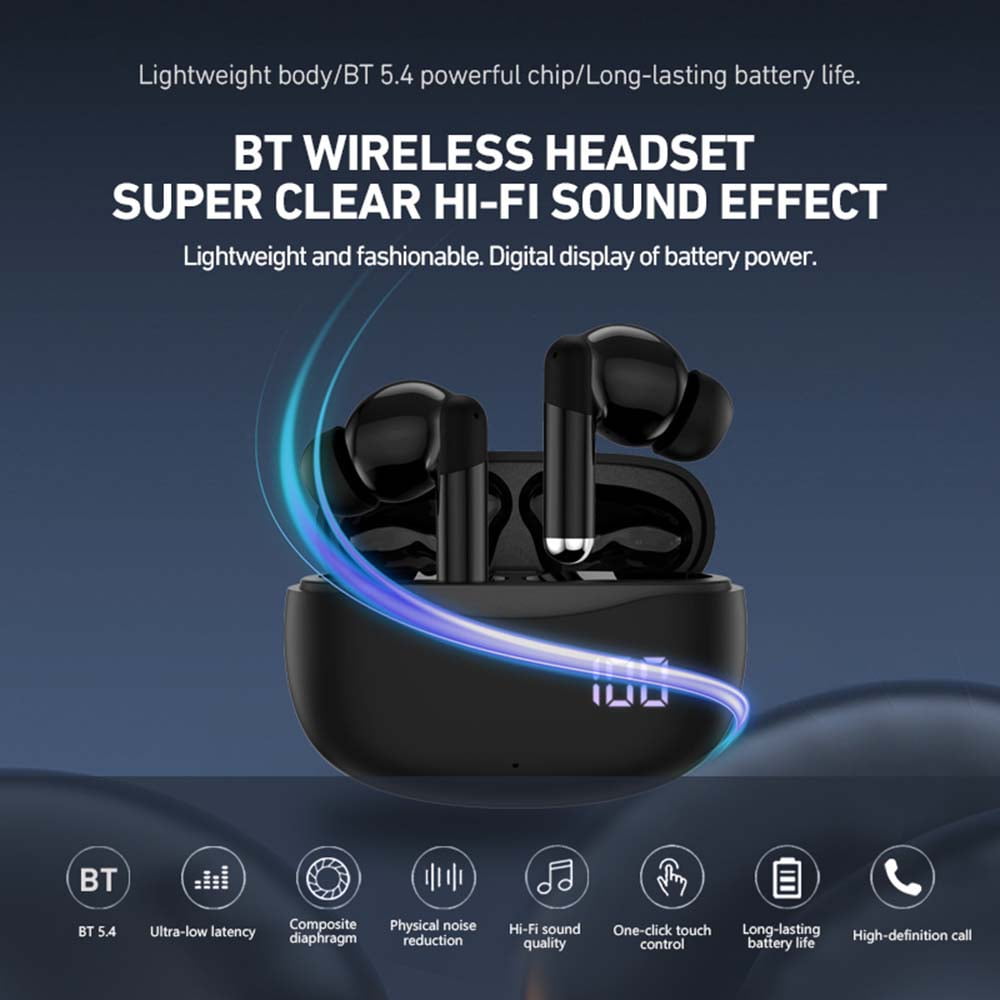 SP9D True Wireless Earbuds, Bluetooth 5.3, IPX5 Waterproof, Built-in Mic, LED Display, Wireless Charging Case