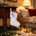 thumbnail image 3 of Knitted Christmas Stockings with Initials, 6.3''x7.8'' White Custom Embroidery Christmas Stockings with Letter, Personalized Xmas Decoration for Holiday Family Party - K, 3 of 5