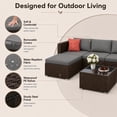 thumbnail image 3 of Patio Furniture Set, 5-Piece Outdoor Conversation Set with Tempered Glass Bistro Coffee Table & Plush Cushions, All-Weather PE Wicker, Rust-Resistant Metal Frame, Gray, 3 of 8