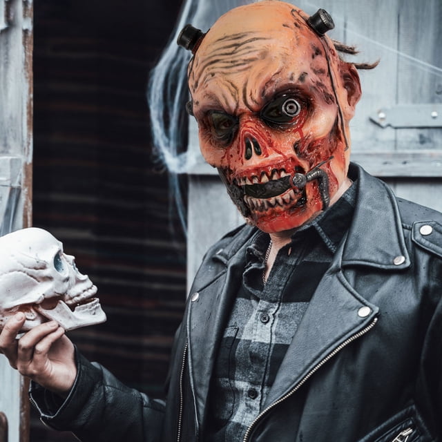 Máscara de goma para disfraz de Halloween, máscara de maquillaje y tocado para juego de rol de terror.