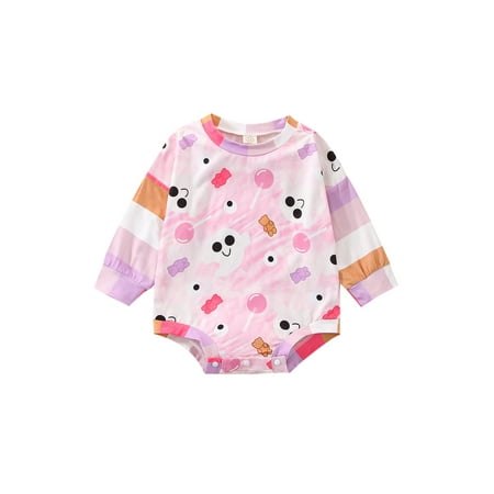 

hirigin 0-24M Newborn Baby Girls Playsuit Sweet Ghost Eyeball Print Round Neck Striped Long Sleeves Romper for Infant Toddler