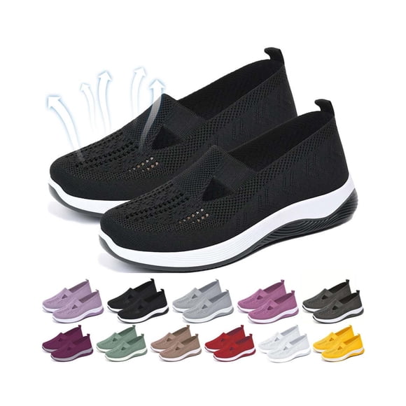 Zapatillas negras anchas y transpirables para mujer Shoes Yilia Orthopaedic