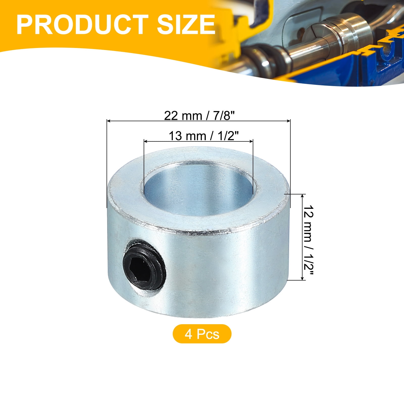 Uxcell Bore 1/4" Shaft Collar 1/2" OD 5/16" Width,Land Gear Stopper Wheel Collar with M4 Set Screw/Wrench,Silver 10Pcs