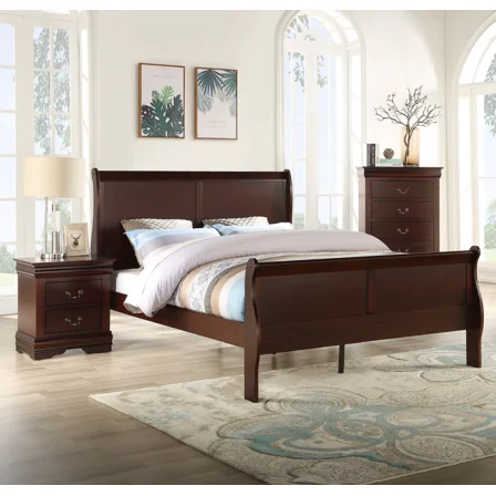 3pc Louis Philip Full Panel Bed Chest Nightstand Set Bedroom Furniture Cherry Finish