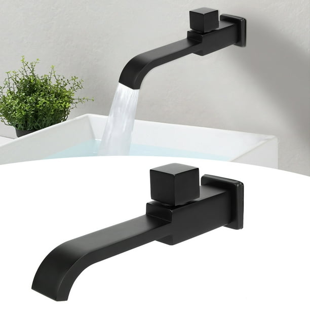 Grifo de baño G1/2 Cascada montada en la pared Sola manija Un orificio Grifo de agua fría negro mate Estilo moderno Accesorios de baño de boca plana para residencial comercial ANGGREK Otros