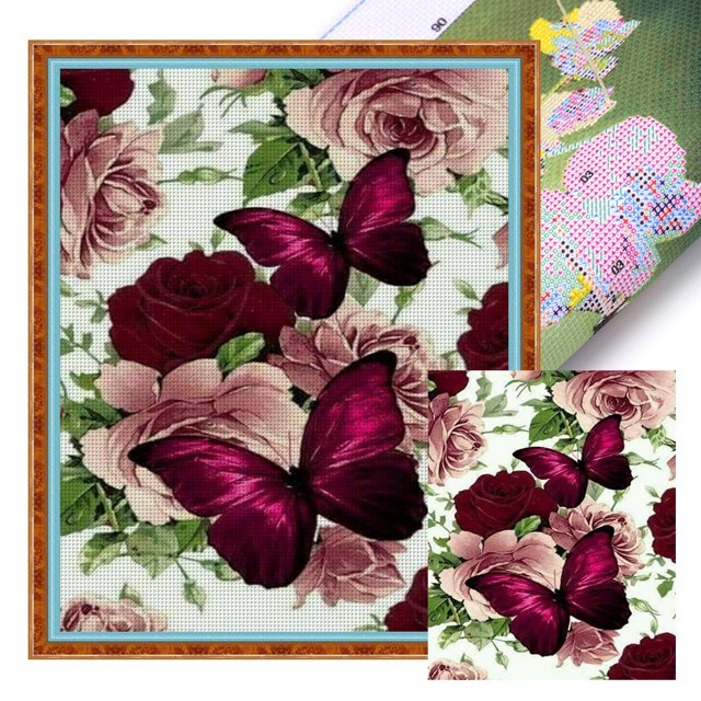Kit Punto Cruz Con Rosa Hilo Algodón Ecológico Bordado 14CT 40x50cm