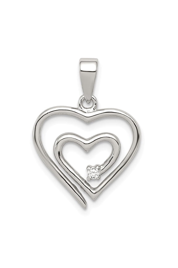 925 Sterling Silver Rhodium-plated Single CZ Fancy Heart Pendant; for Adults and Teens; for Women and Men