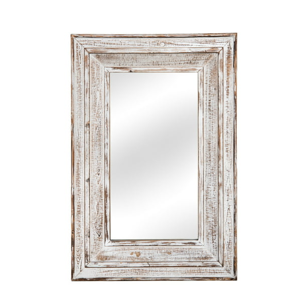 Bathroom Mirrors For Wall Wood Frame, Distressed White Wood Farmhouse Door Wall Mirror