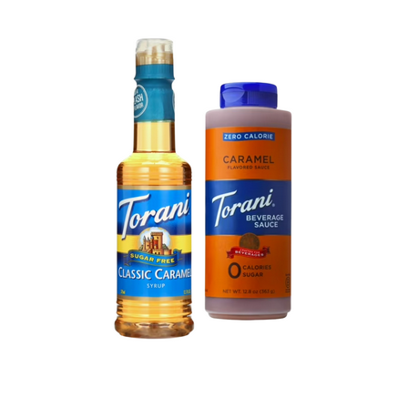 Torani Sugar Free Classic Caramel Syrup, 12.7 fl oz & Zero Calorie Caramel Sauce 12.8 fl oz.
