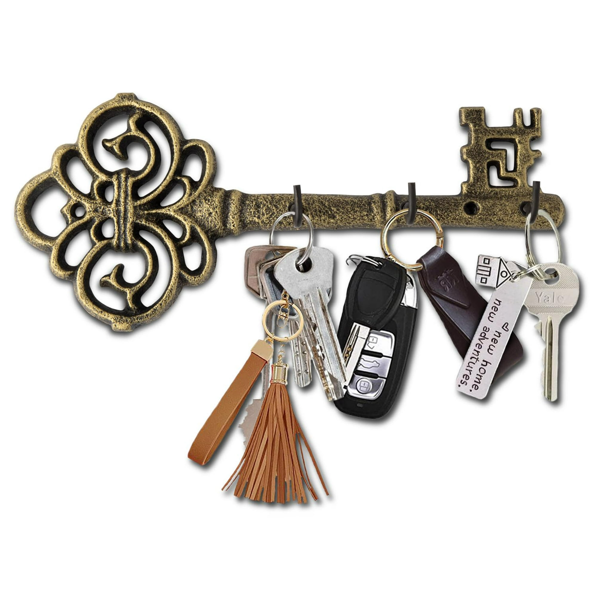 Comfify Key Holder for Wall Cast Iron Skeleton Key Decorative Farmhouse Rustic Wall Mount Key Organizer 3 Key Hooks Vintage Key Rack for Entryway with Screws Anchors 10.8 x 4.7 Walmart